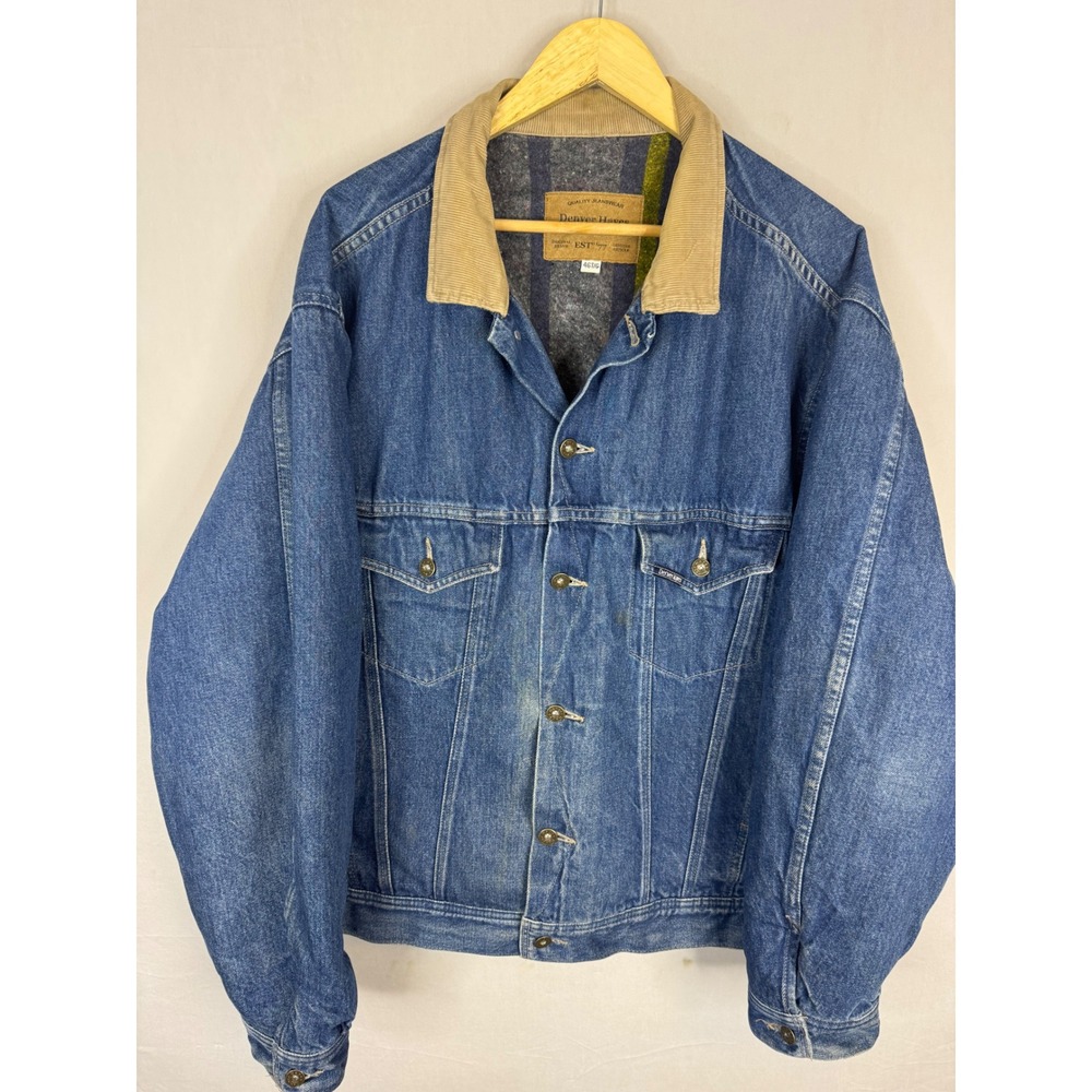 Denver Hayes Blanket Lined Denim Trucker Jacket‎ Corduroy Collar Blue Mens 46T